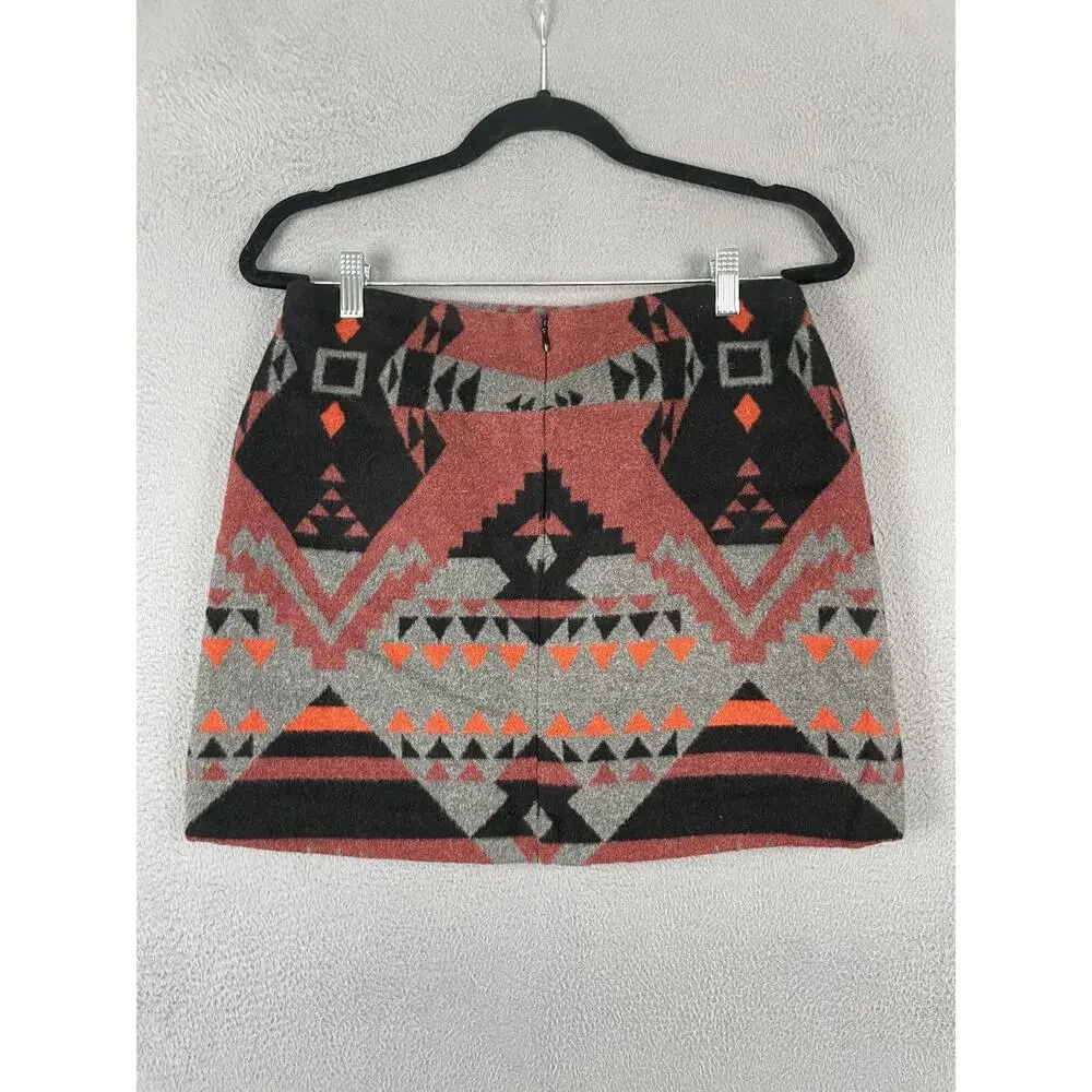 Gap Skirt Womens 6 Multicolor Red Black Wool Short Geometric Aztec Southwest